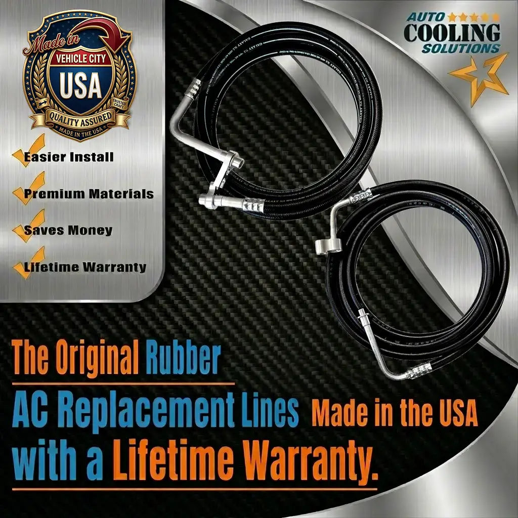 AC replacement lines with promotional text and branding on a metallic background
