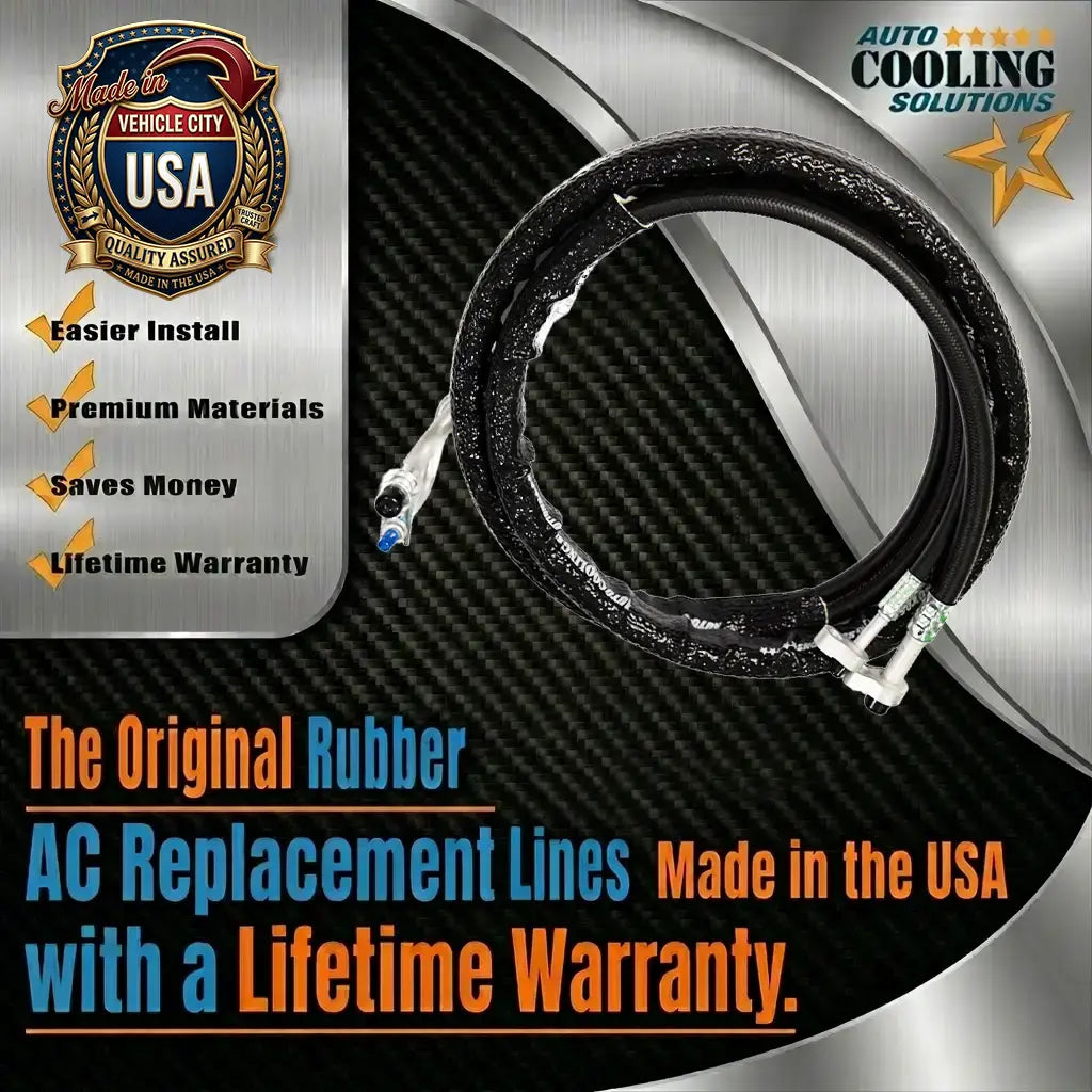 AC replacement lines with promotional text and branding on a black and silver background