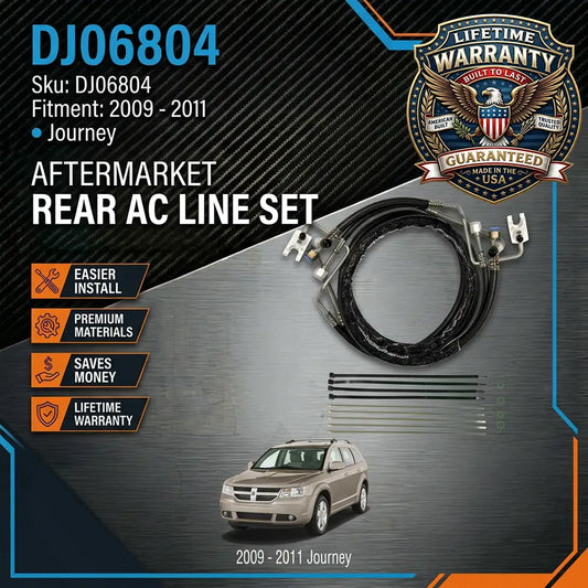 Aftermarket rear AC line set for 2009-2011 Journey with lifetime warranty badge.