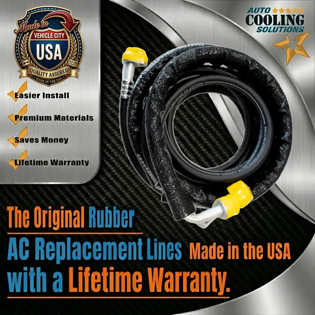 AC replacement lines with branding and product features on a black and silver background