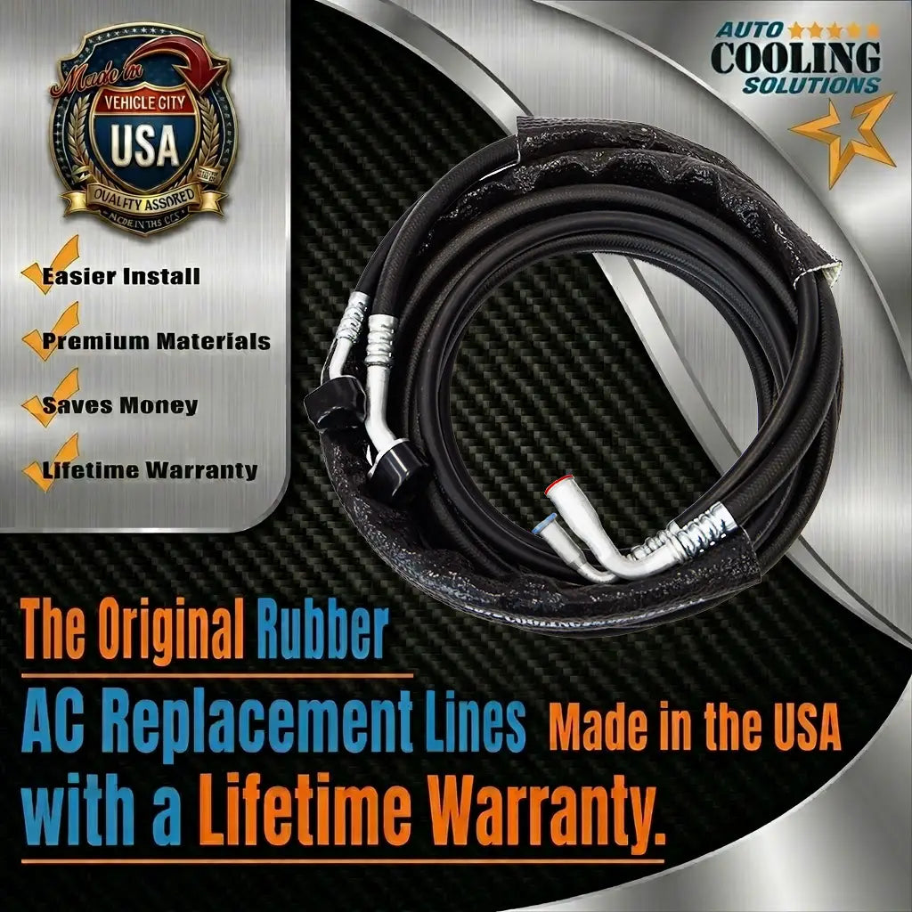 AC replacement lines with feature text and branding on a metallic background