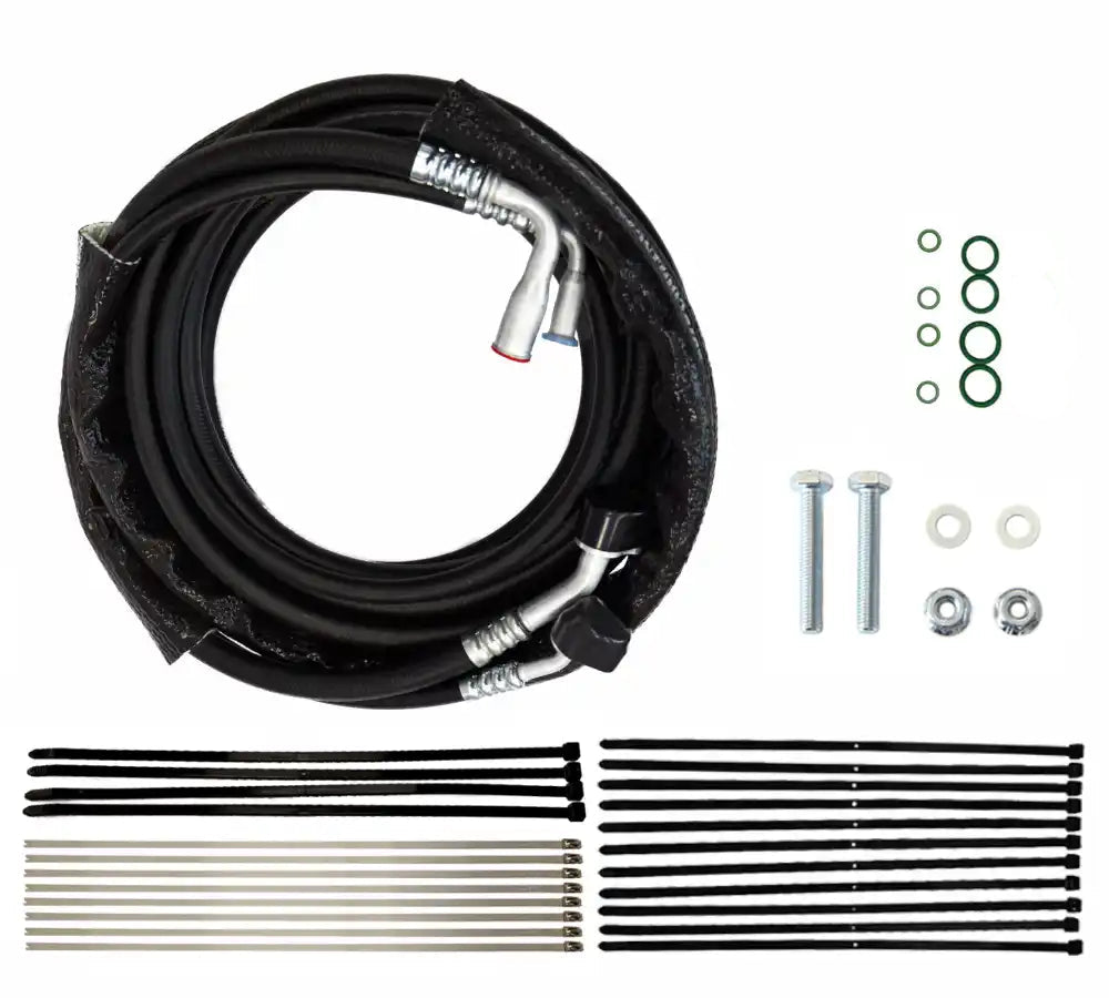 Rear AC Line Set FXR0005 kit with direct fit connectors, and small components on a white background