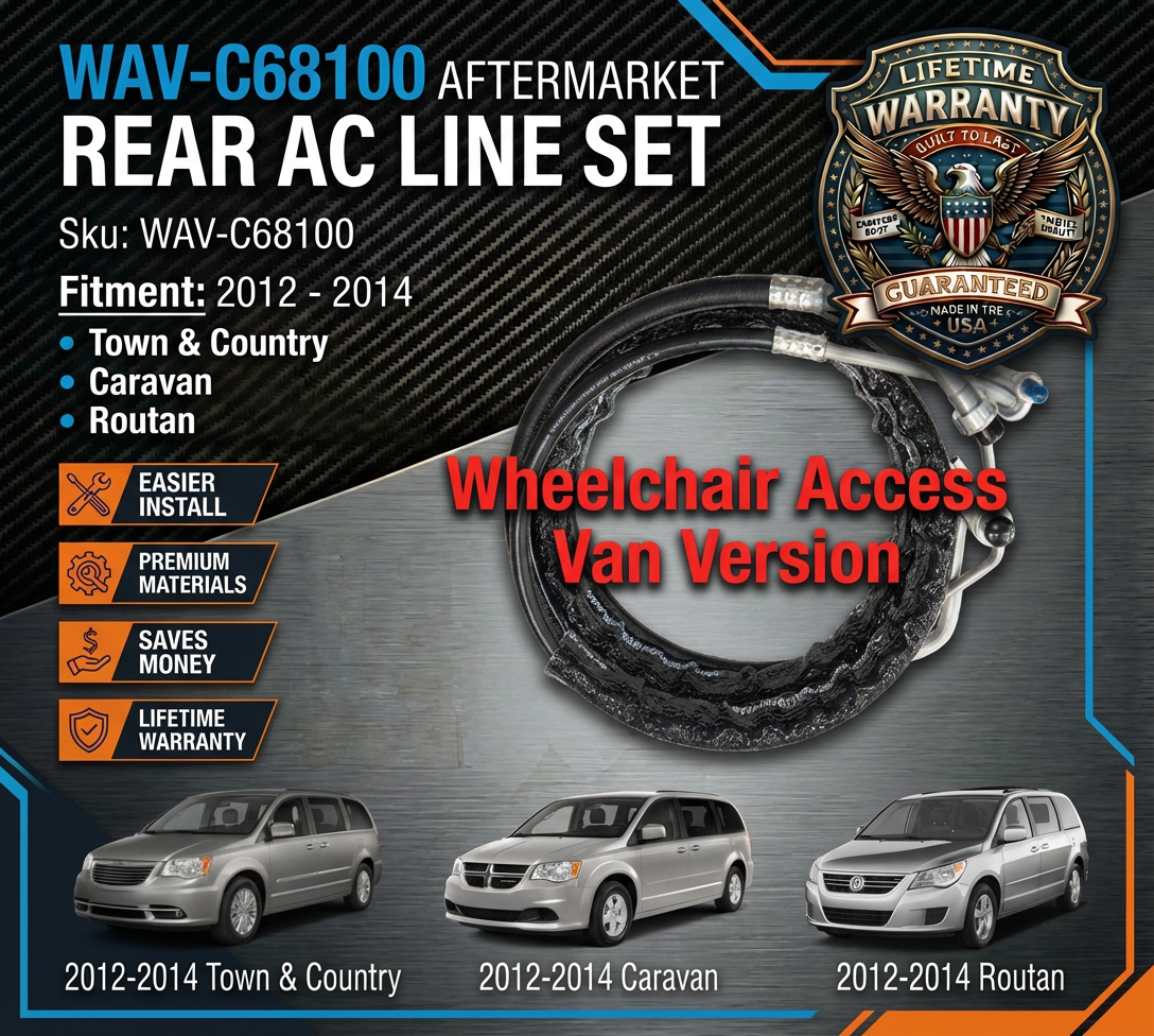 Rear AC line set with a wheelchair access van version, featuring a lifetime warranty badge.