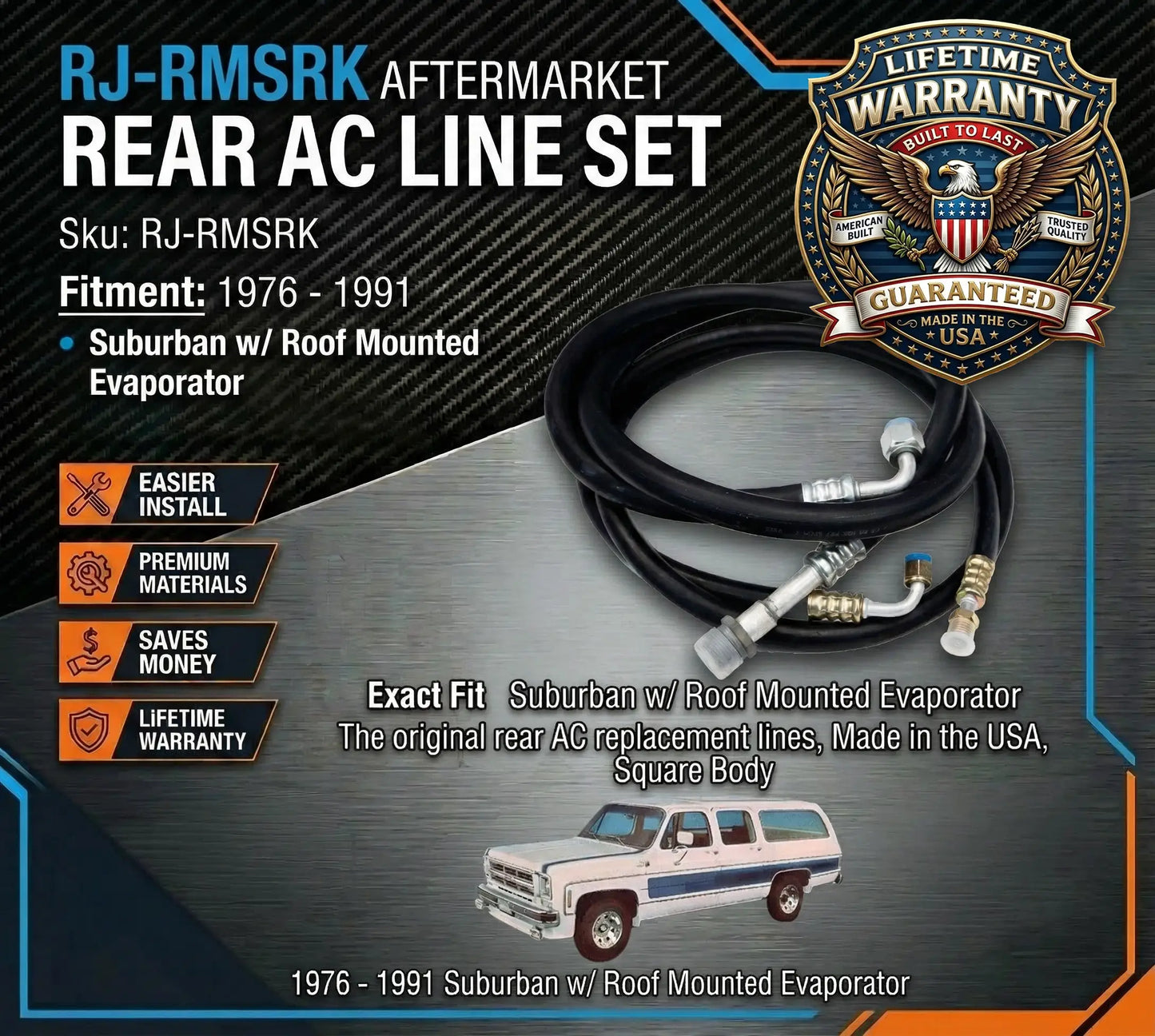 Rear AC line Jumper kit Suburban w/roof mount evaporator 1976-1991