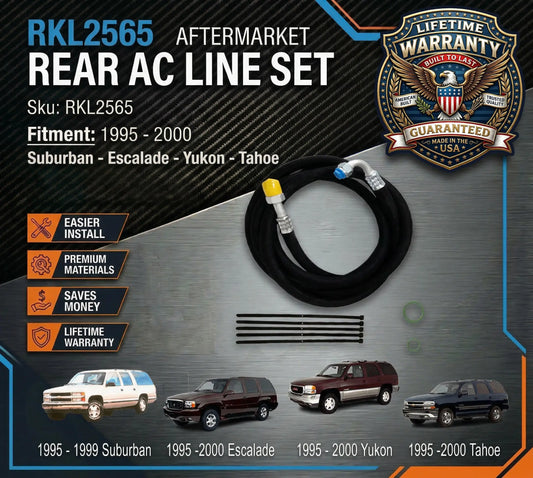 Rear AC Line RKL2565 aftermarket line with product details and warranty information.