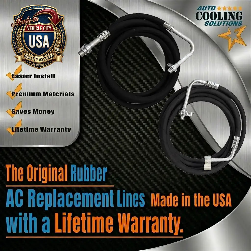 AC replacement lines with branding and promotional text on a metallic background