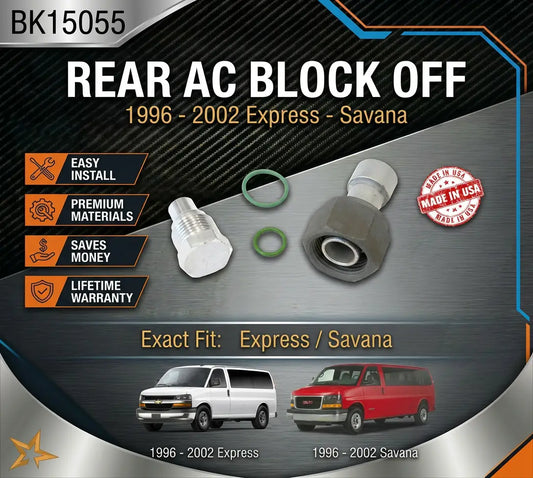 Rear AC Block Off Express, Savanna 96-02 w/ Threaded Fittings