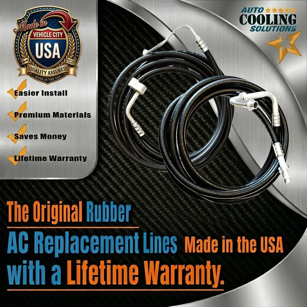 AC replacement lines with promotional text and branding on a metallic background