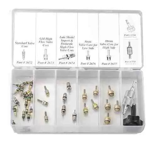 AC Valve Core Assortment Kit with Tools 2680